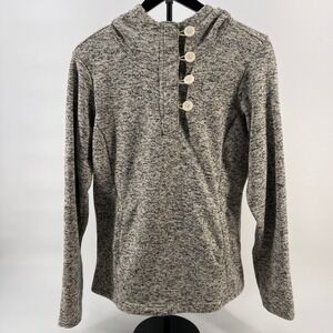 Columbia Womens Grey Marl Cowl Neck Button Fleece Sweater Pullover Hood Large L